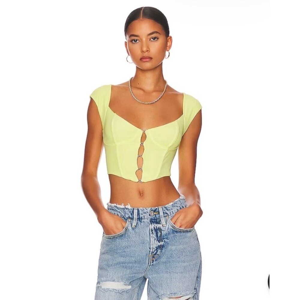 AFRM Lime Green Crop Top With Front Ring Detail & Cap Sleeves L